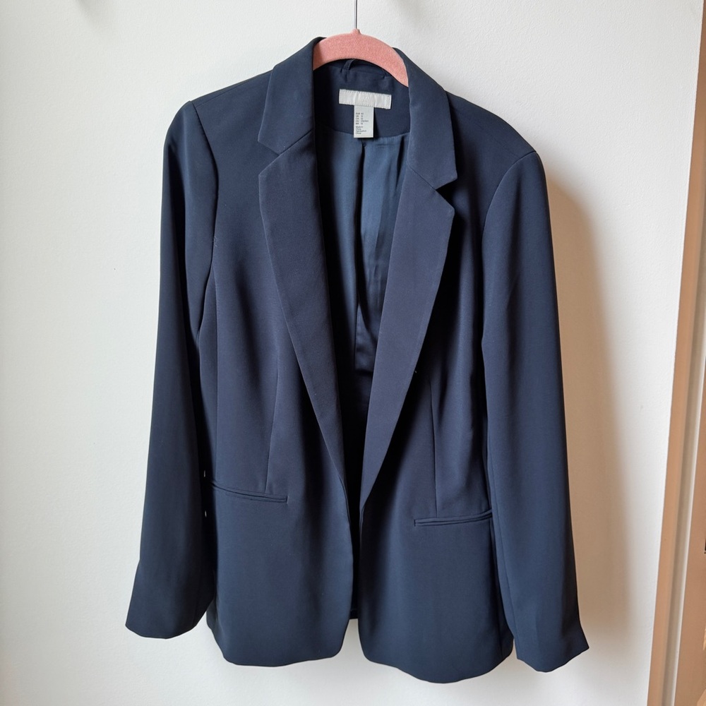 H&M Navy Tailored Blazer with Notched Lapels